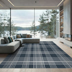 Navy Silver Tartan Check Rug