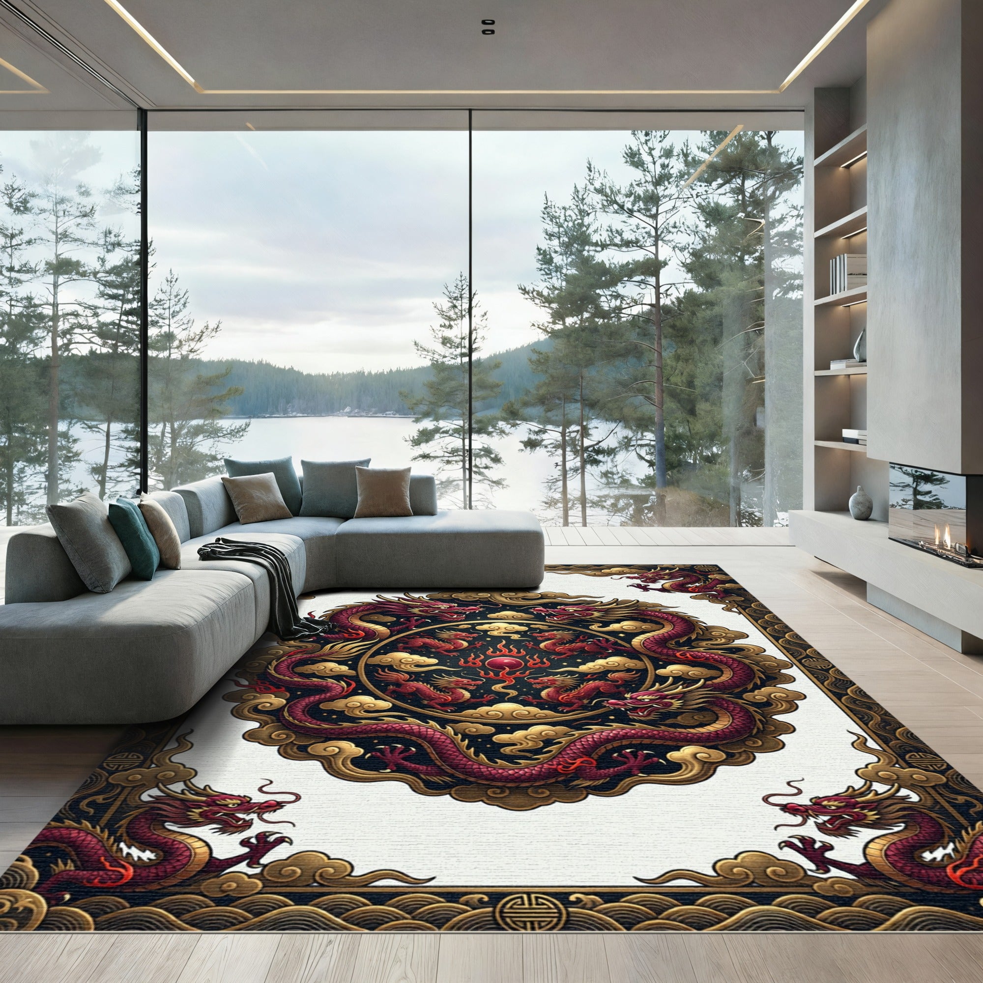 Imperial Crimson Dragon Circular Medallion Rug