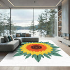 Vibrant Yellow Orange Sunflower Mandala Rug