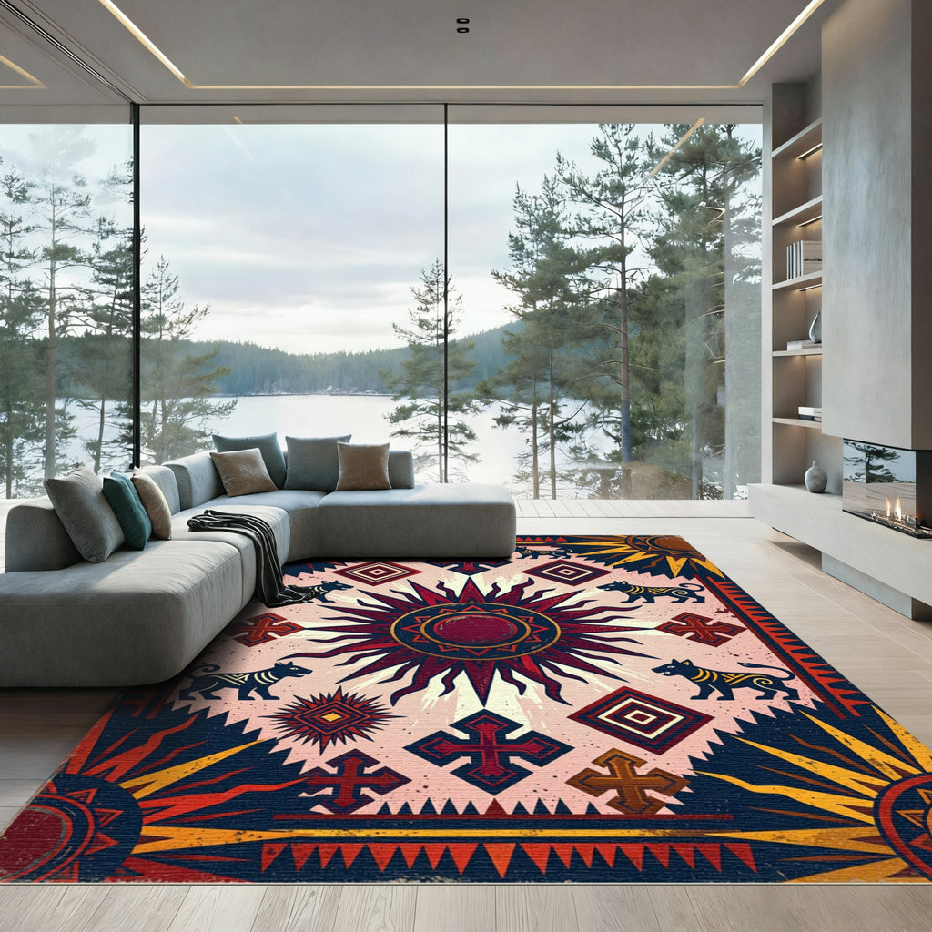 Crimson Sun Dogs Geometric Cross Rug