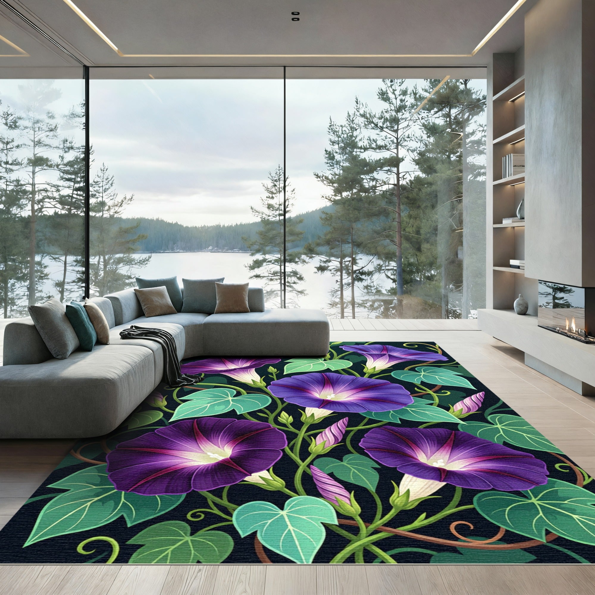 Deep Purple Morning Glory Vine Rug