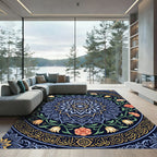 Ornate Blue Floral Mandala Inlay Rug