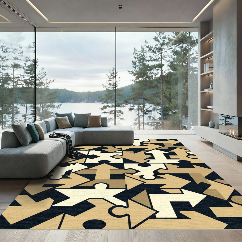 Golden Puzzle Piece Arrow Arrangement Rug