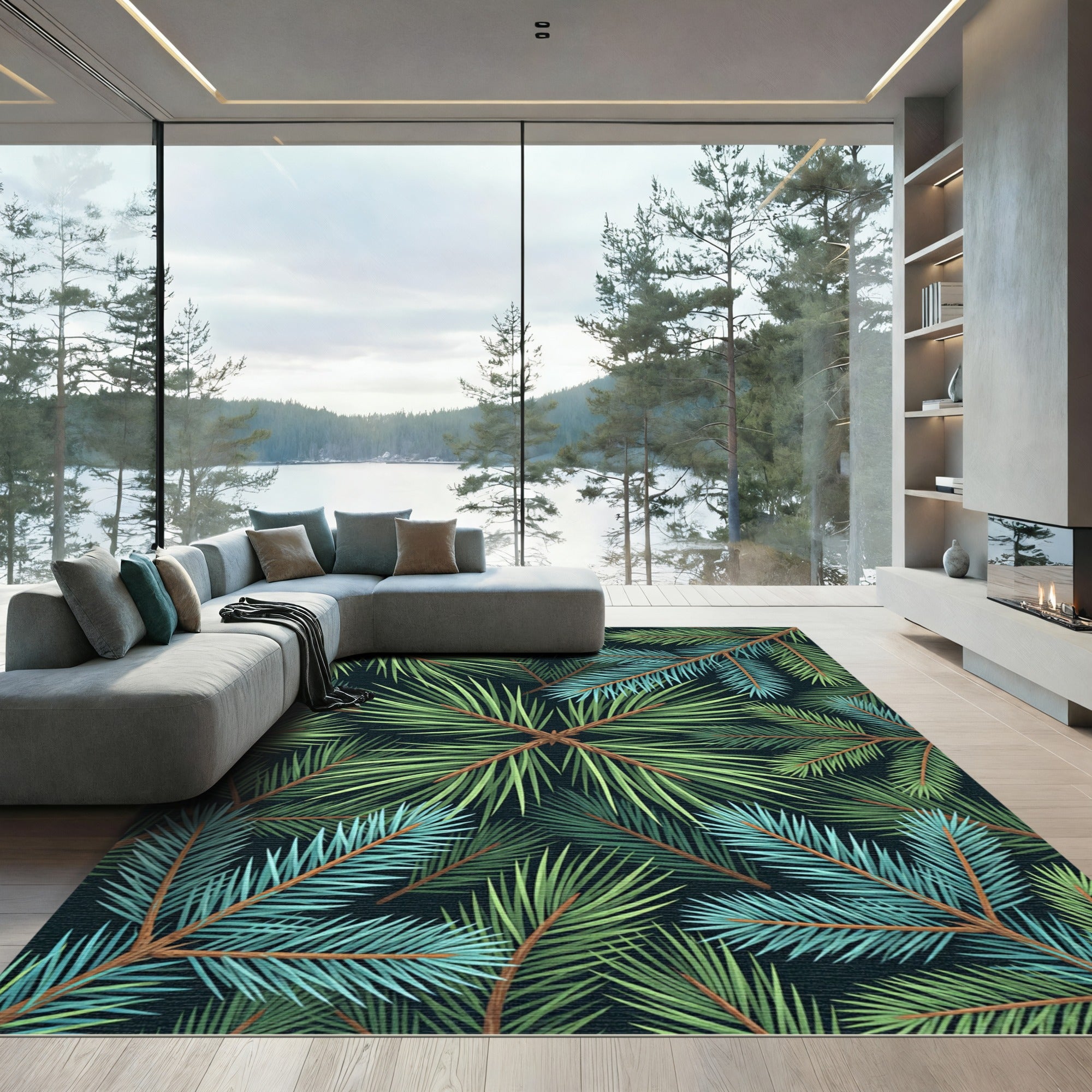 Green Blue Pine Needle Radiate Arrangement Rug