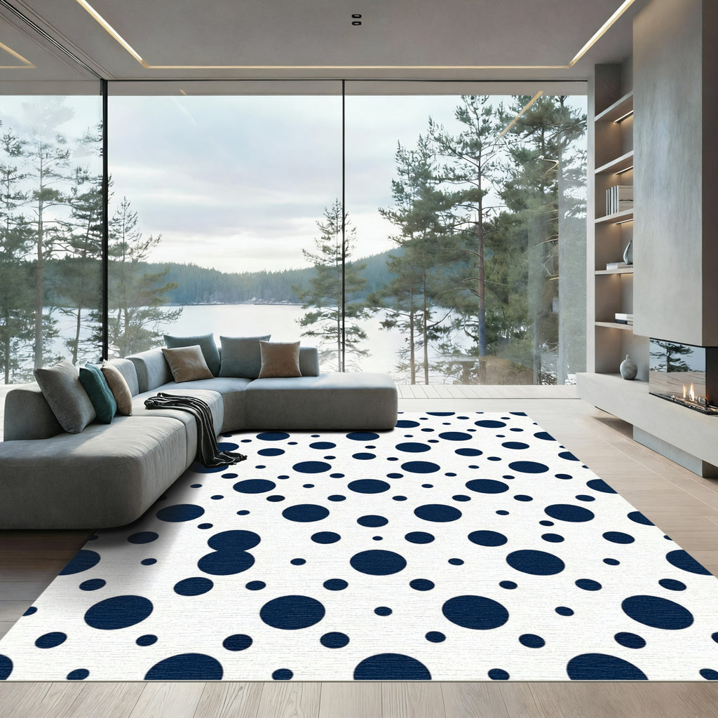 Minimalist Navy Polka Dot Grid Rug