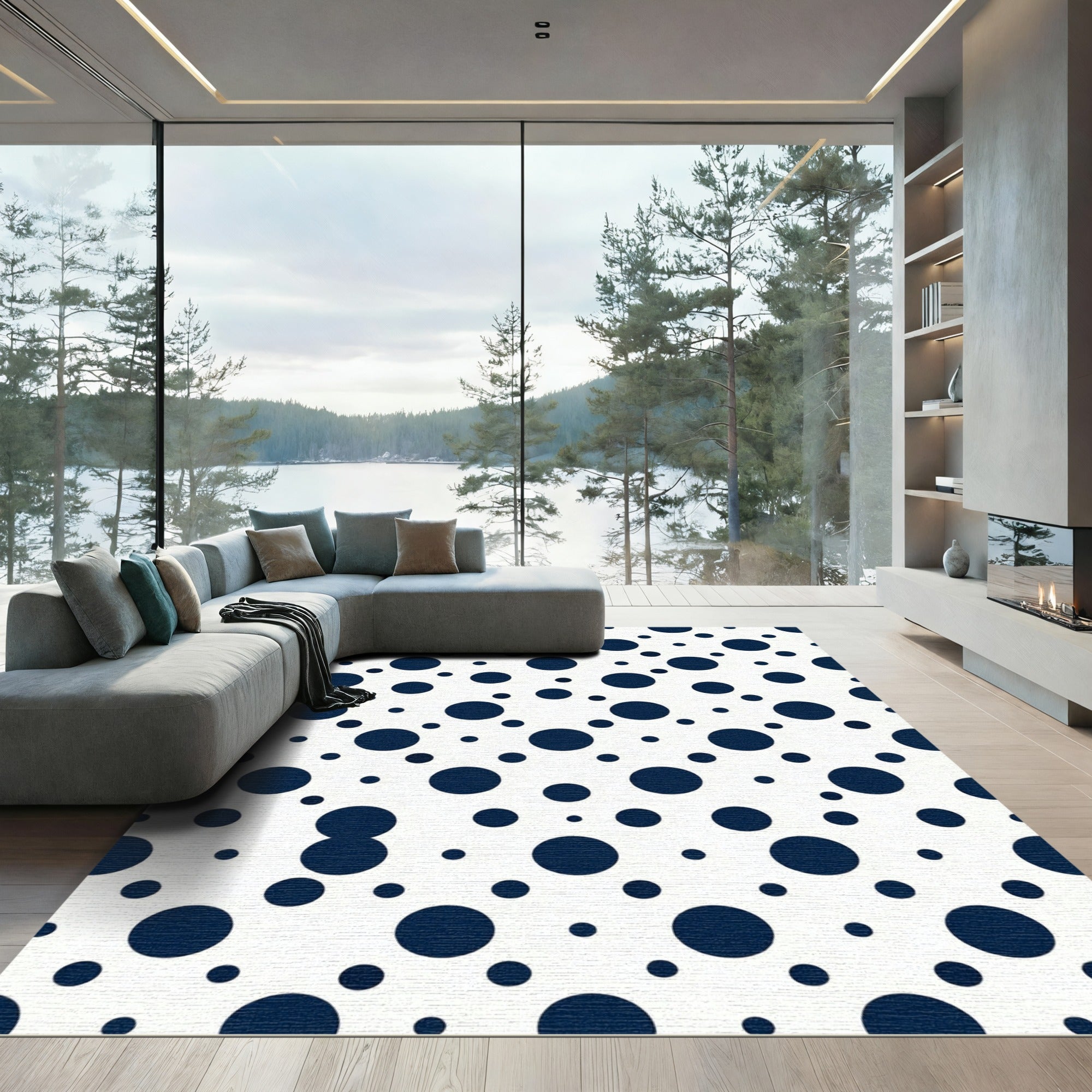 Minimalist Navy Polka Dot Grid Rug
