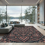 Ornate Coral and Gray Mandala Rug