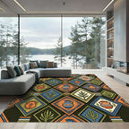 Earthy Terracotta Pottery Geometric Diamond Tile Rug