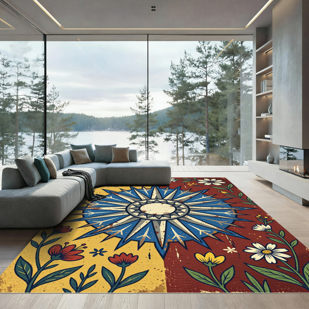 Vintage Floral Compass Sunburst Rug