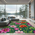 Vibrant Poppy and Cosmos Meadow Rug