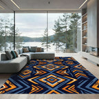 Bold Orange Blue Geometric Diamond Rug