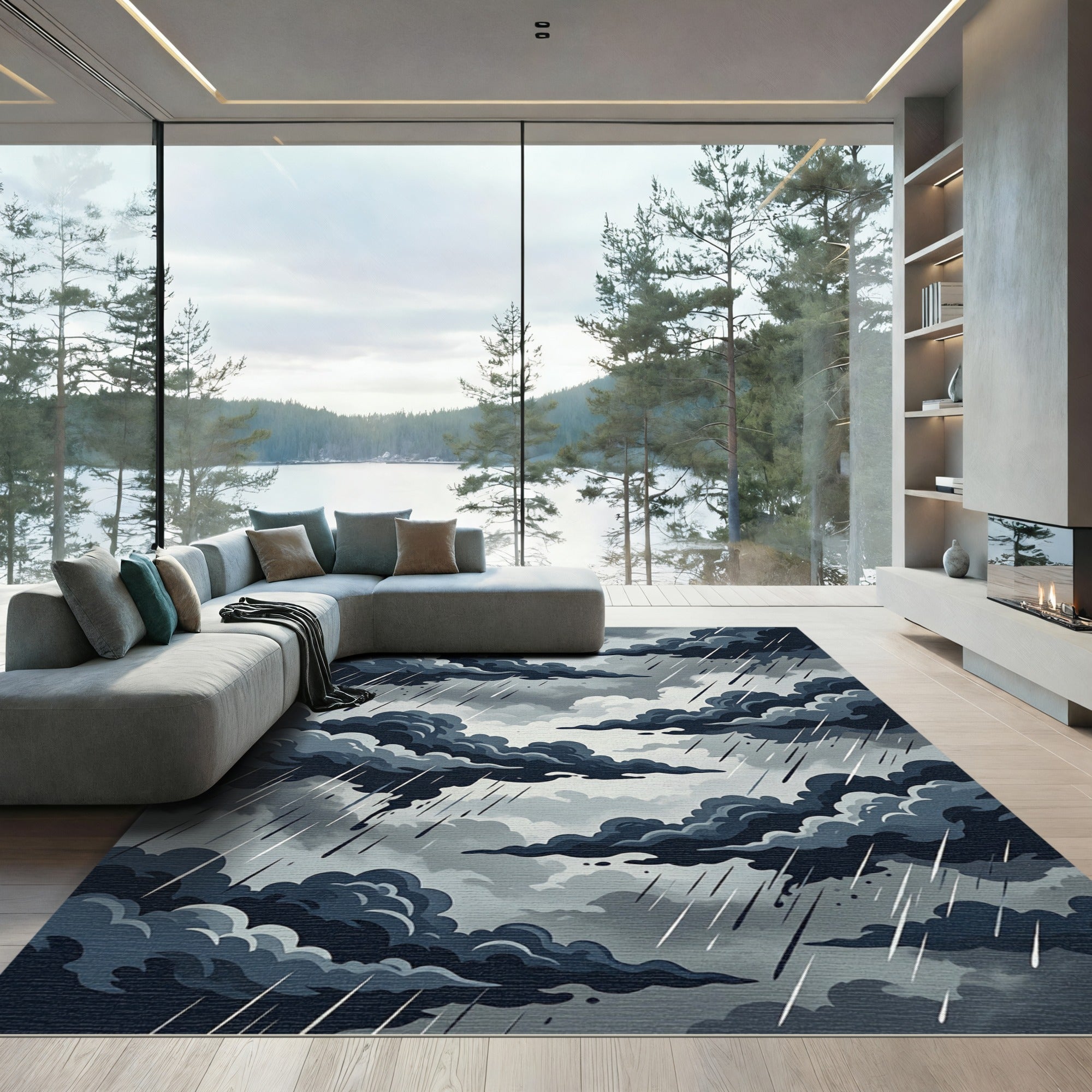 Dark Stormy Clouds with Rain Rug
