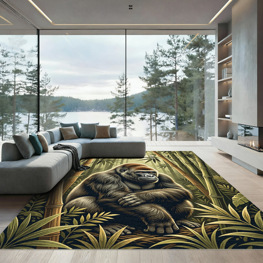 Majestic Silverback Gorilla Bamboo Forest Rug