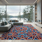 Intricate Crimson and Azure Geometric Star Rug