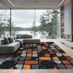 Abstract Orange Gray Black Blocks Rug