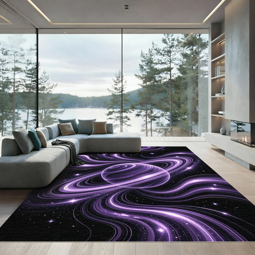 Radiant Purple Cosmic Swirl Galaxy Celestial Rug