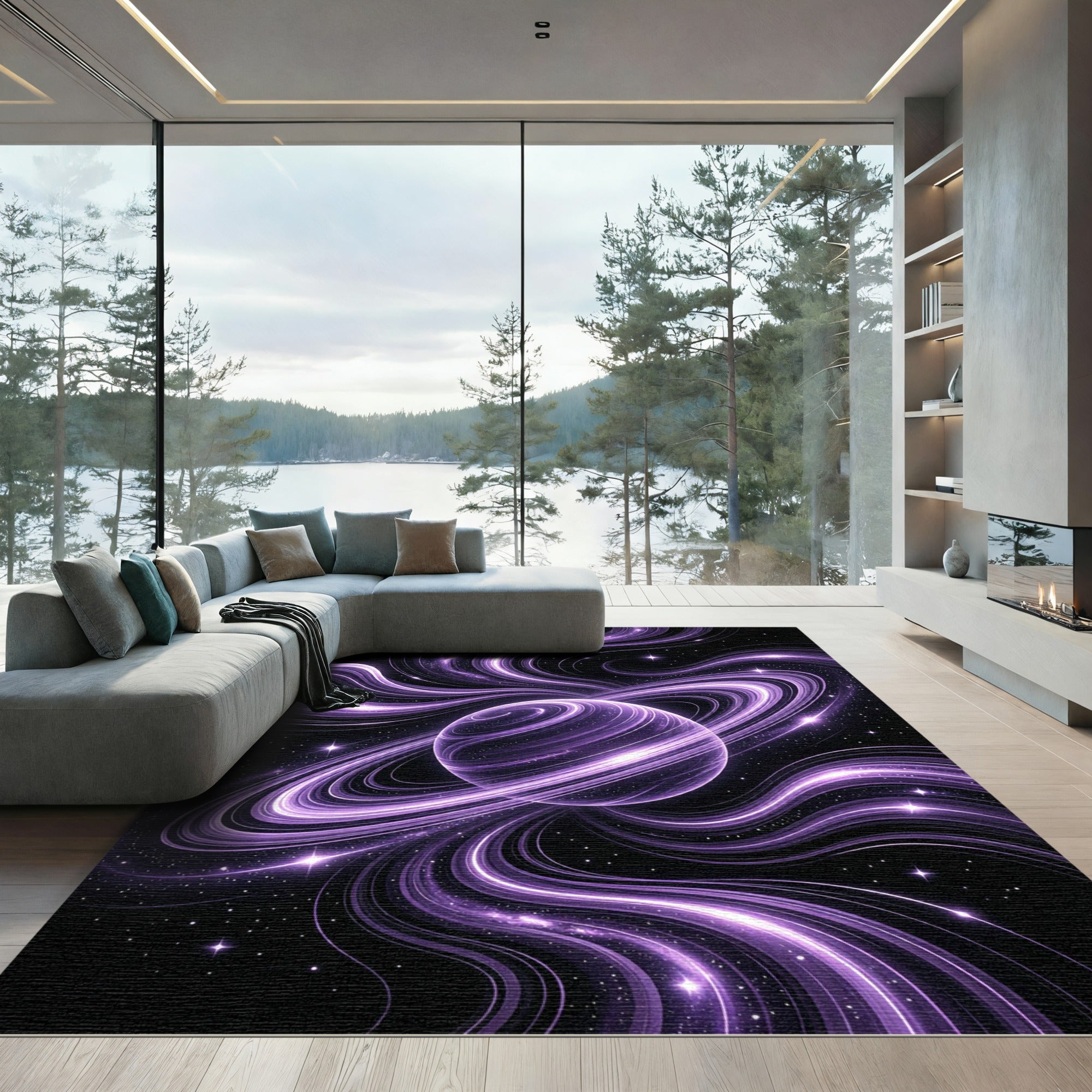 Radiant Purple Cosmic Swirl Galaxy Celestial Rug