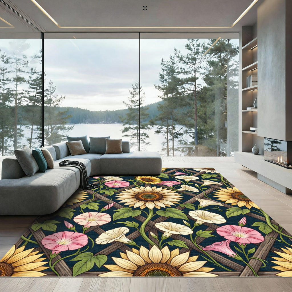Sunflower and Morning Glory Trellis Rug