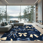Elegant Navy and Cream Ribbon Bows Rug