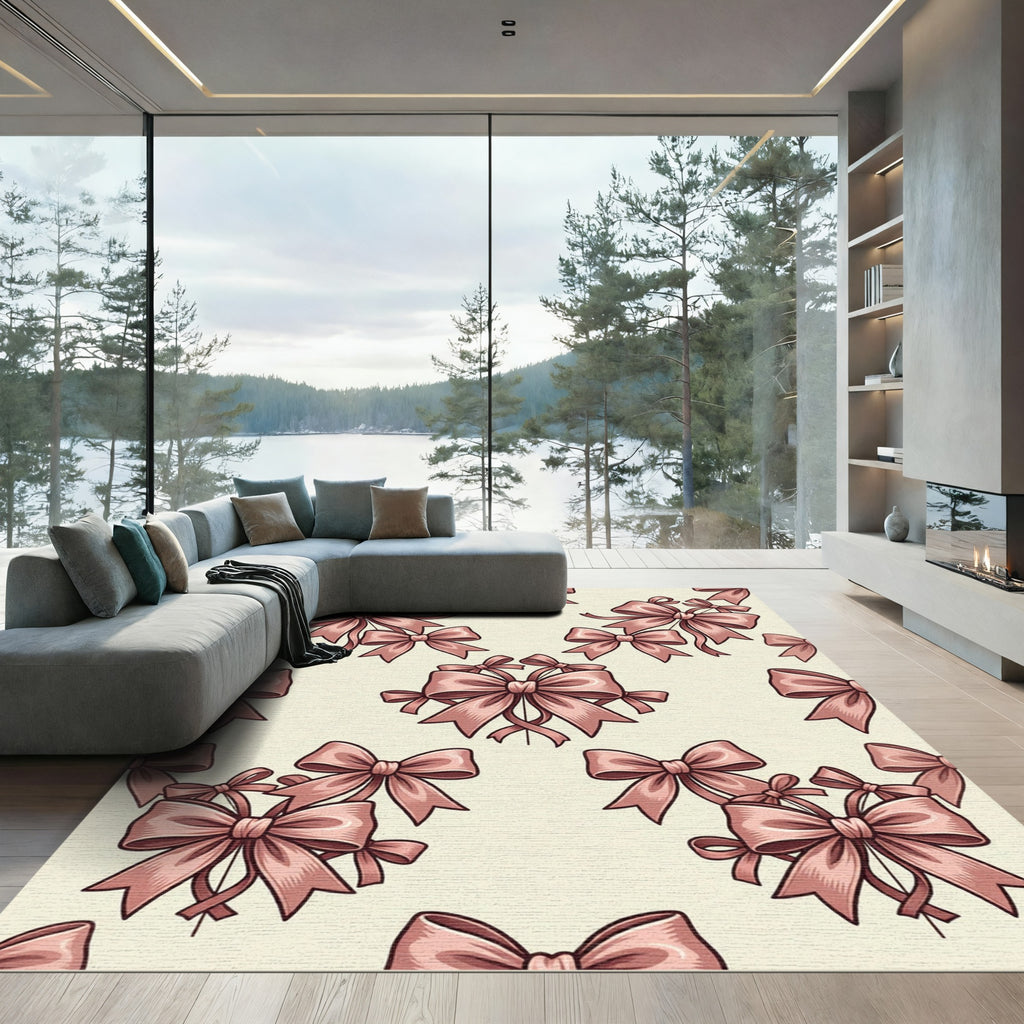 Elegant Dusty Rose Bow Ribbon Illustration Rug