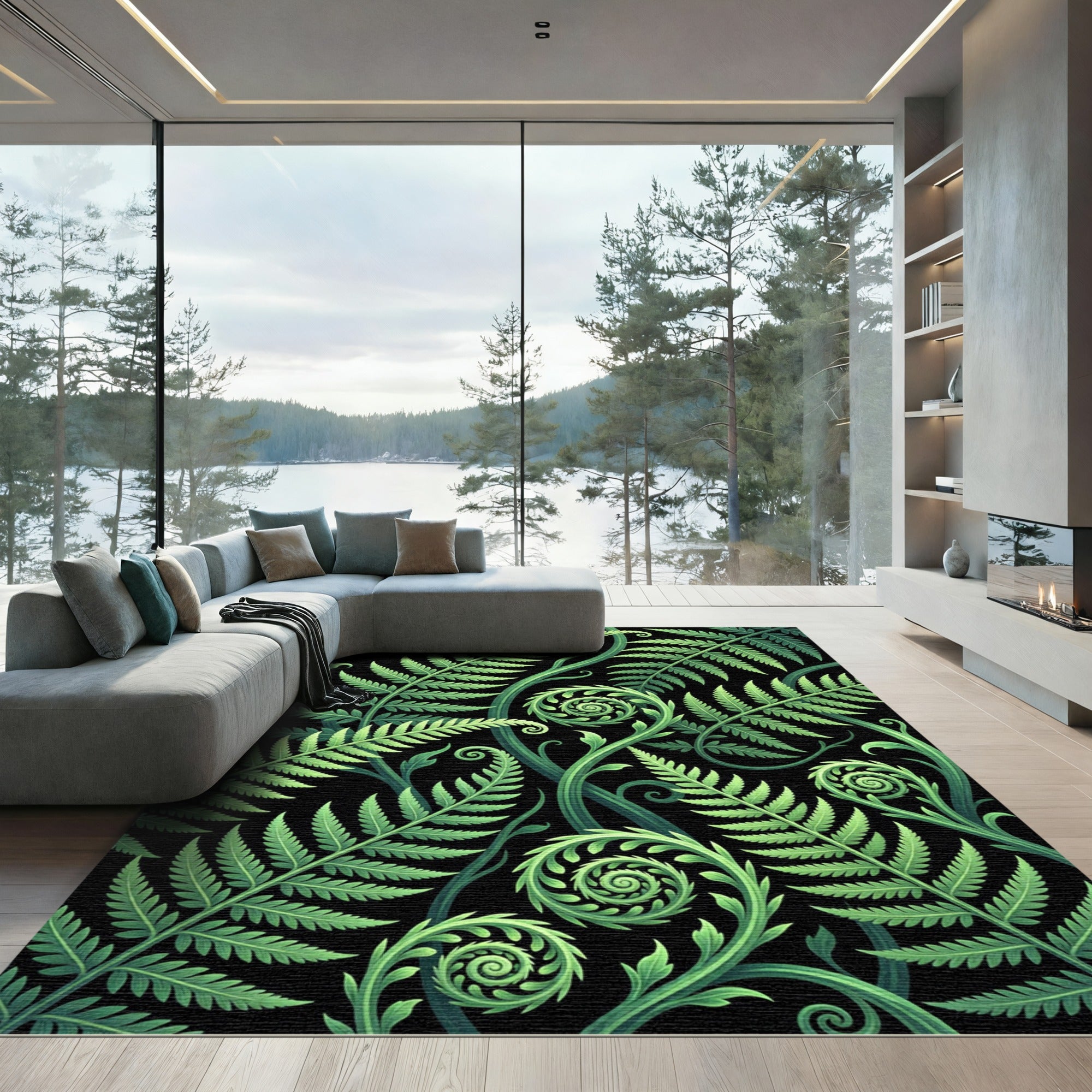 Lush Green Tropical Fern Folio Rug