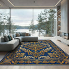 Regal Navy Golden Filigree Palm Rug