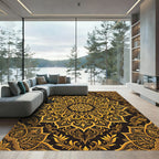 Ornate Gold Damask Mandala Art Rug