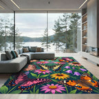 Vibrant Butterfly Garden Floral Collage Rug
