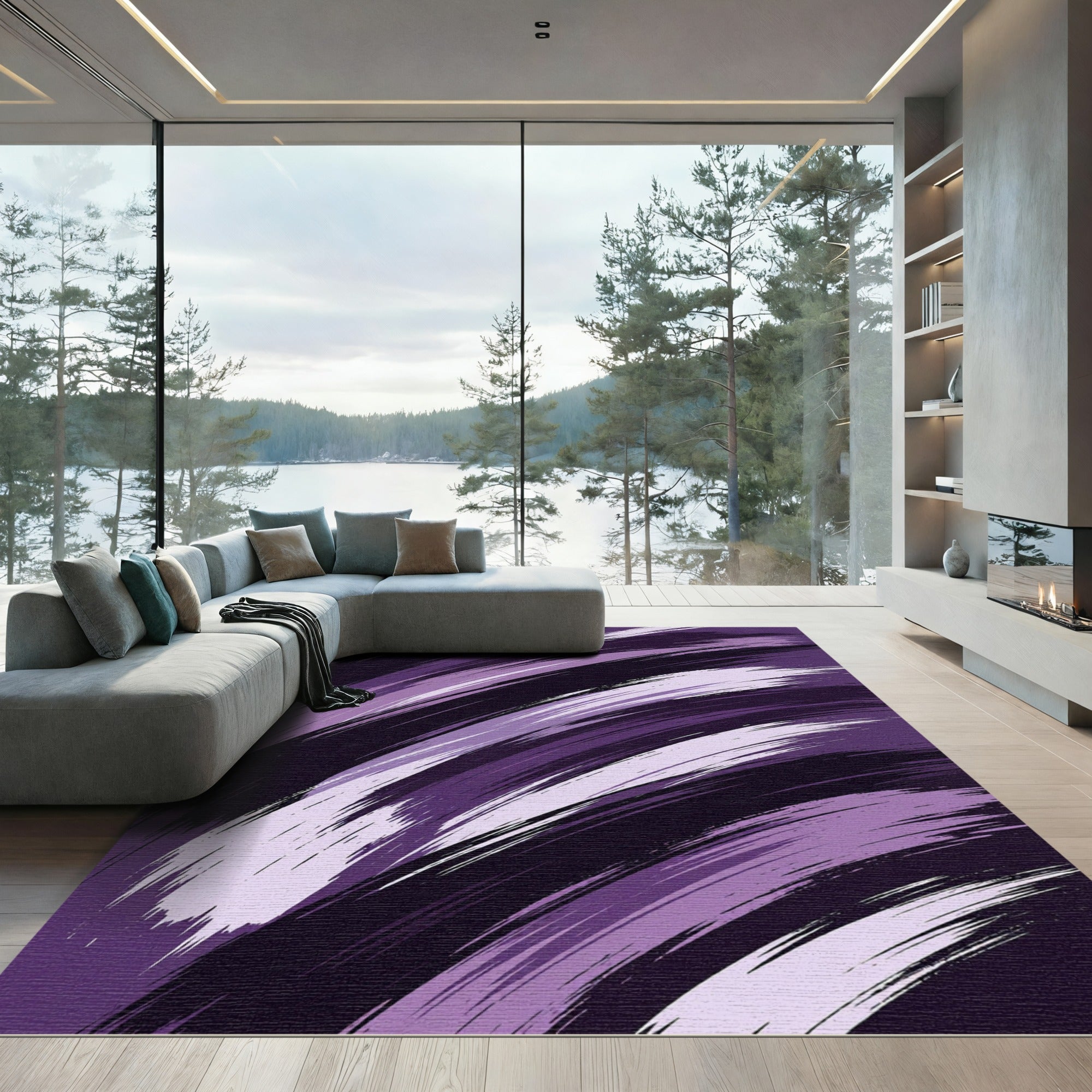 Abstract Purple Swirl Brush Stroke Rug
