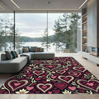 Ornate Crimson Heart Floral Swirl Rug