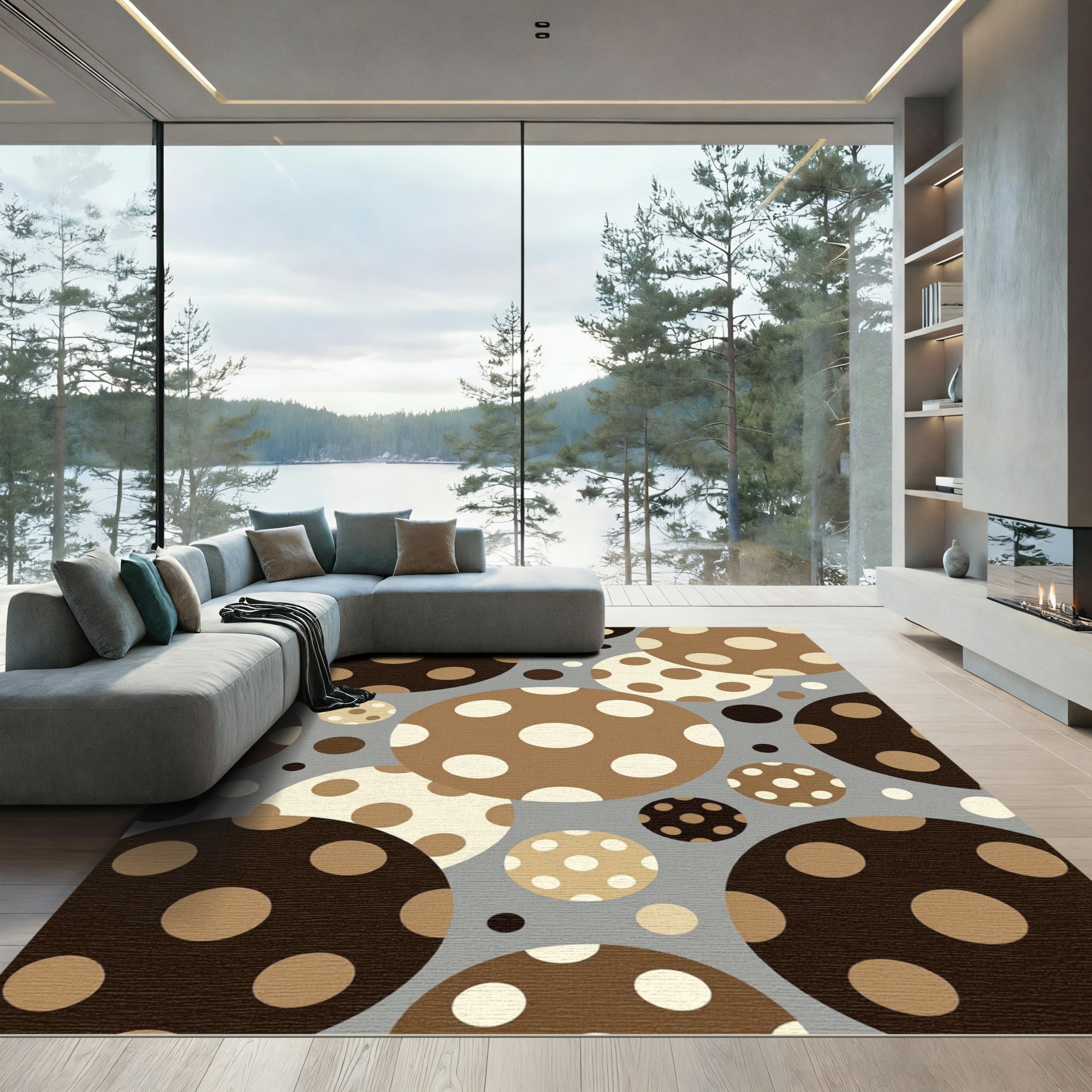 Brown Cream Dot Overlap Composition Rug