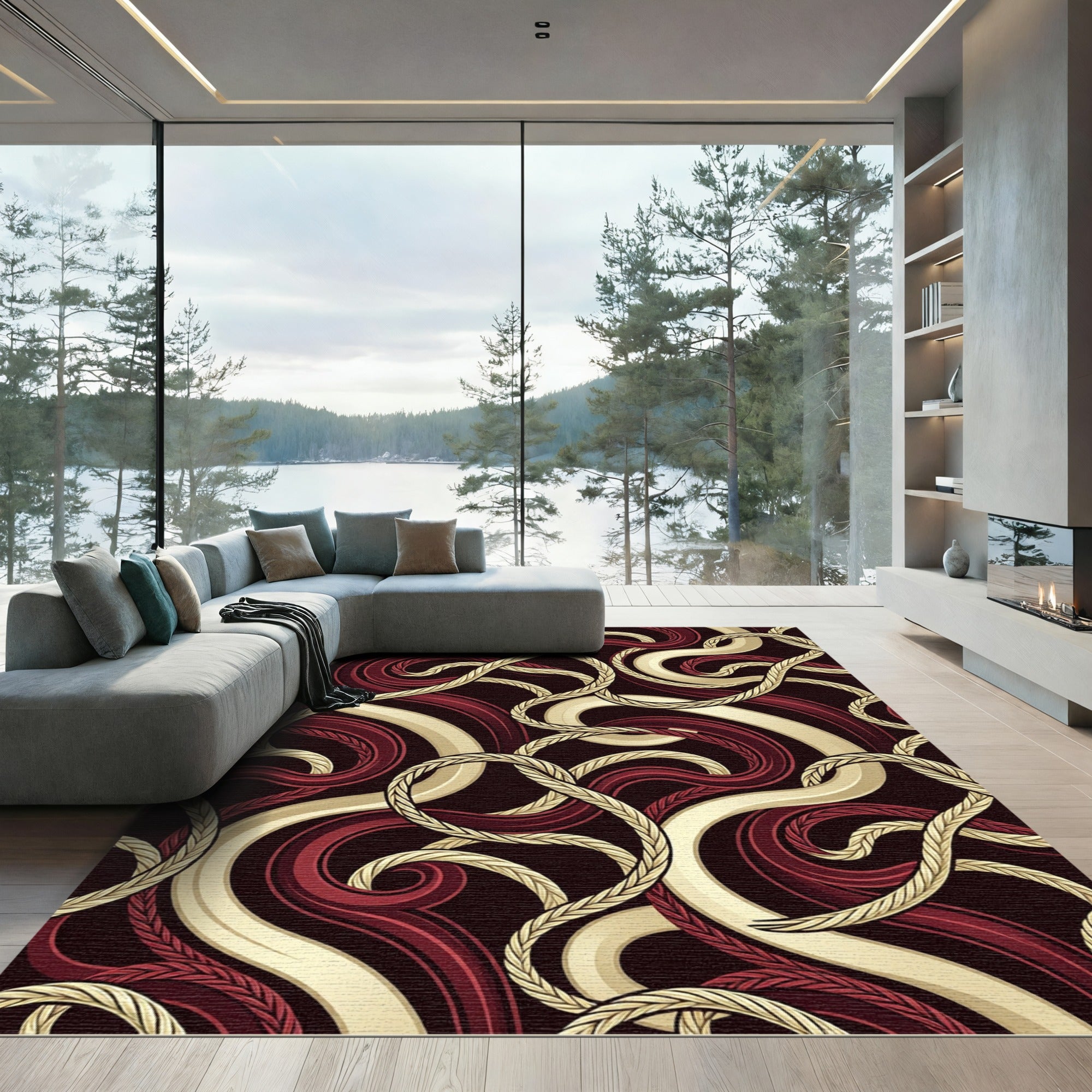 Crimson Gold Braided Swirls Rug