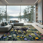 Highland Cow Scenic Meadow Floral Art Rug