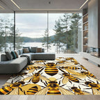 Golden Honey Bee Swarm Illustration Rug