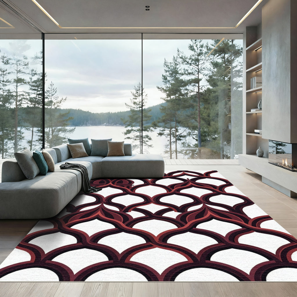 Dark Crimson Ornate Arched Lattice Rug