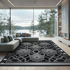 Sophisticated Silver Geometric Ornamental Monochrome Area Rug