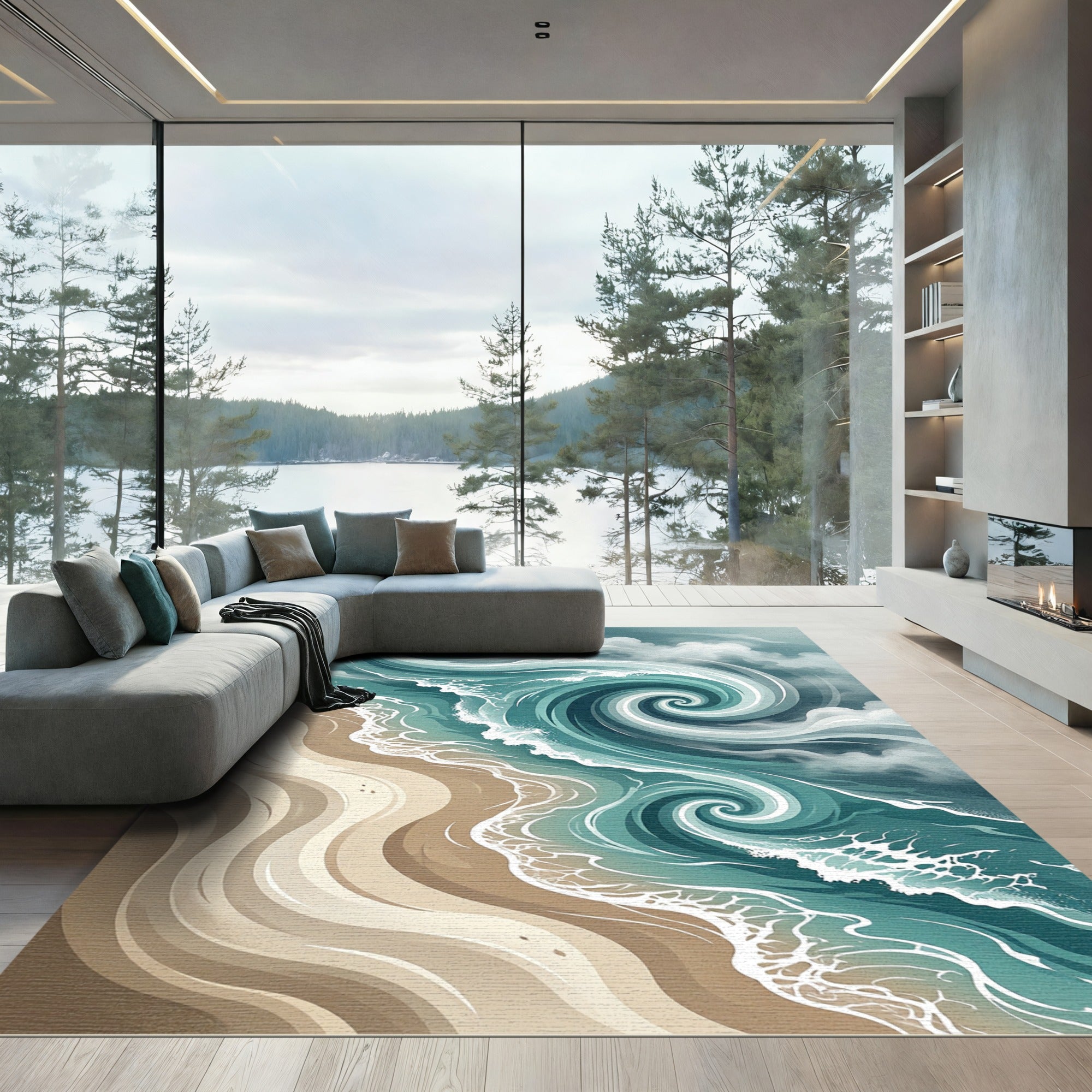 Ocean Swirl Turquoise Sand Rug