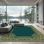 Timeless Gold Teal Scroll Border Rug