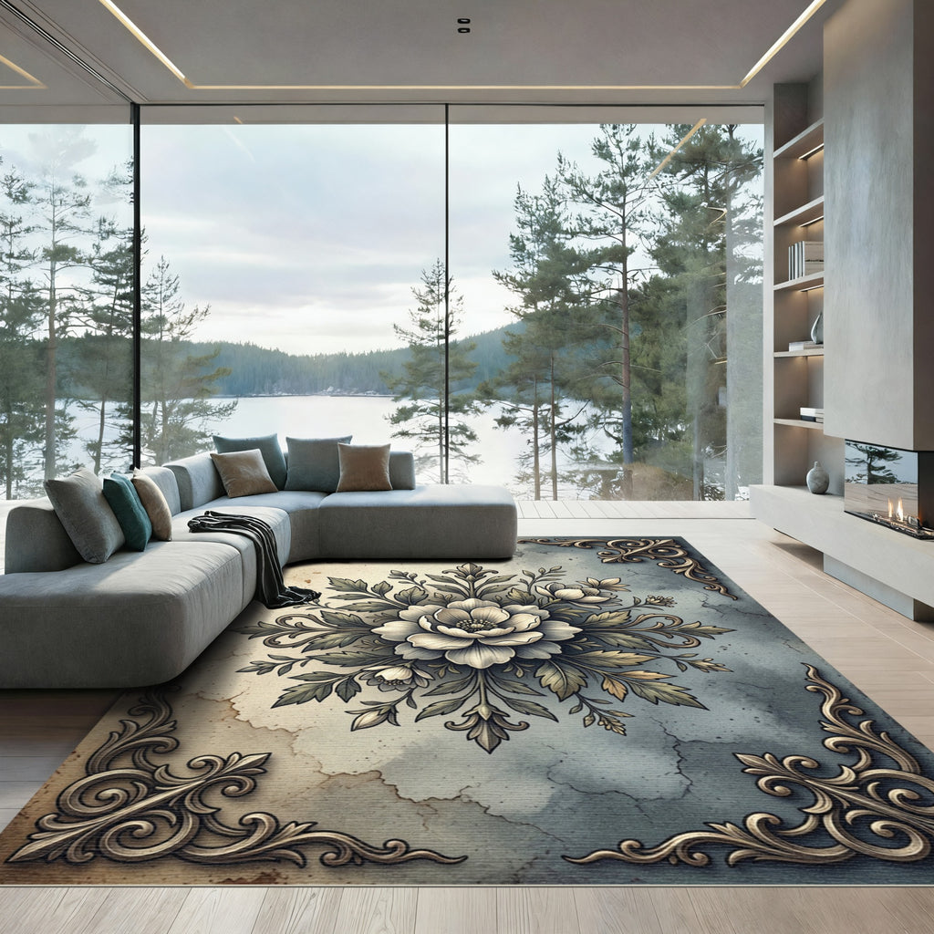 Vintage Floral Victorian Scroll Medallion Rug