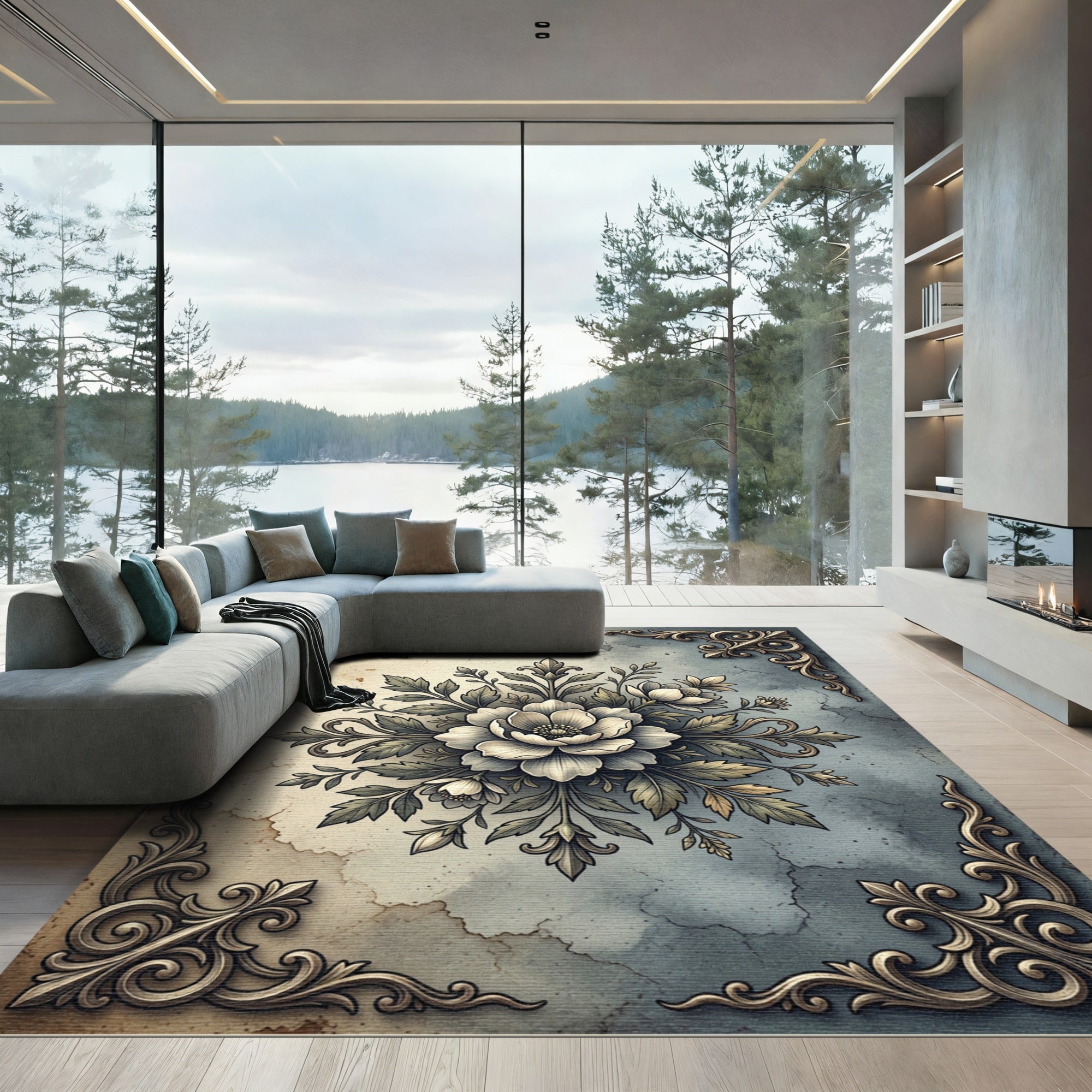 Vintage Floral Victorian Scroll Medallion Rug