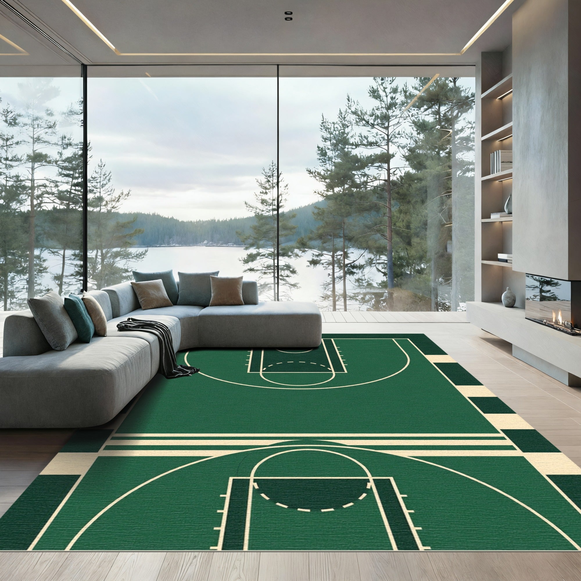 Deep Forest Green Basketball Court Rug