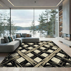 Distressed Beige and Black Grid Rug