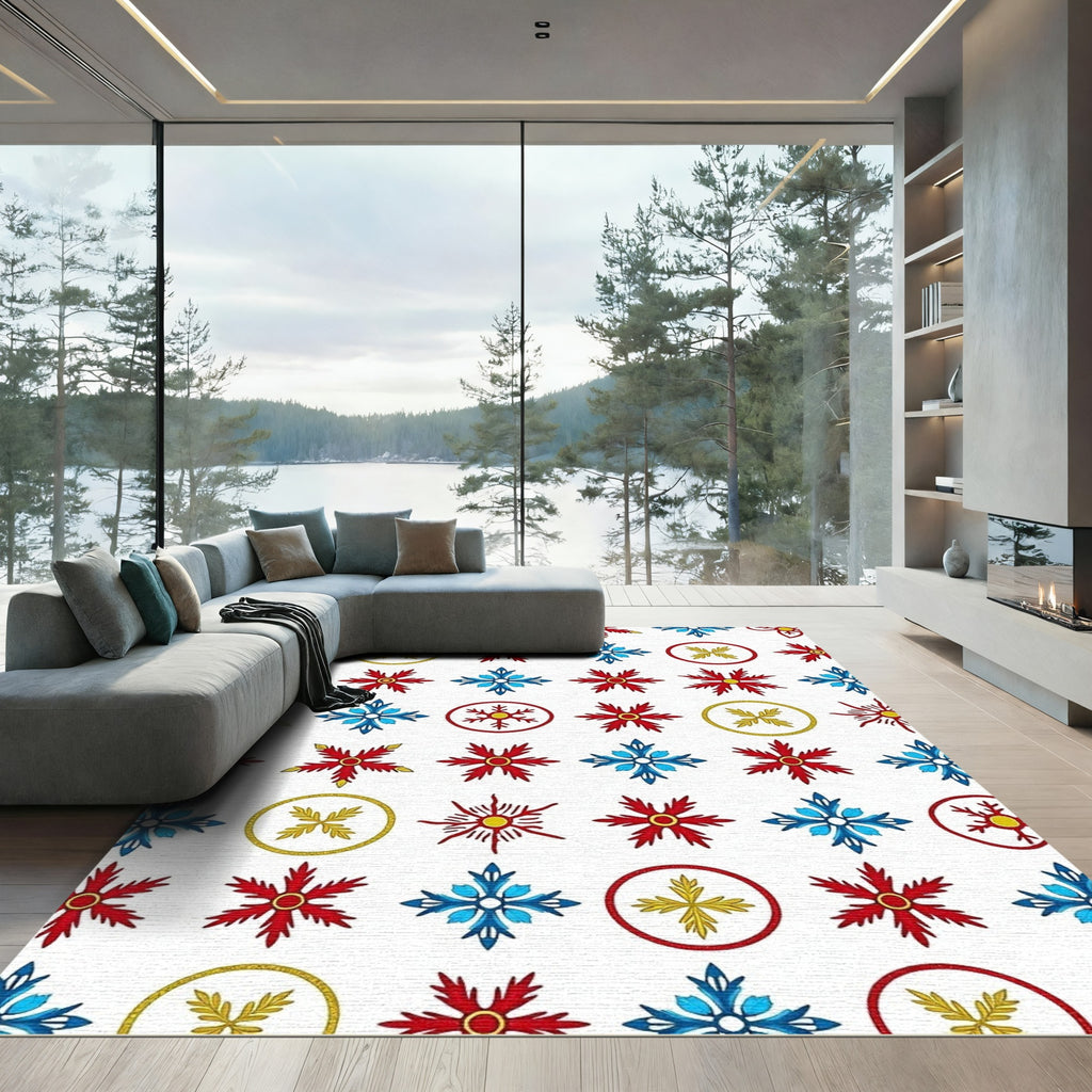 Red Blue Yellow Laurel Medallion Rug