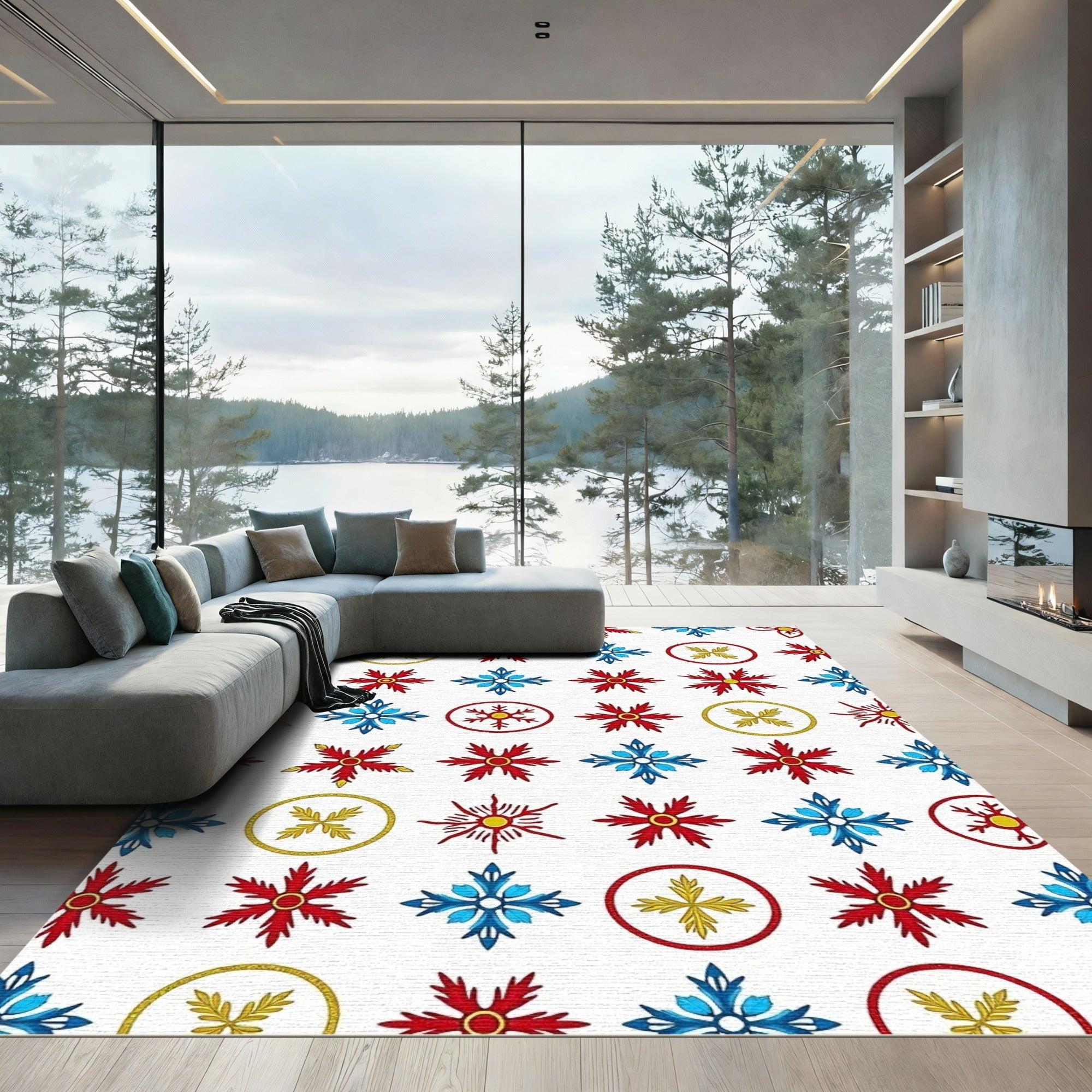 Red Blue Yellow Laurel Medallion Rug