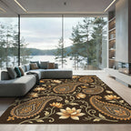 Golden Paisley Lotus Bloom Brown Rug