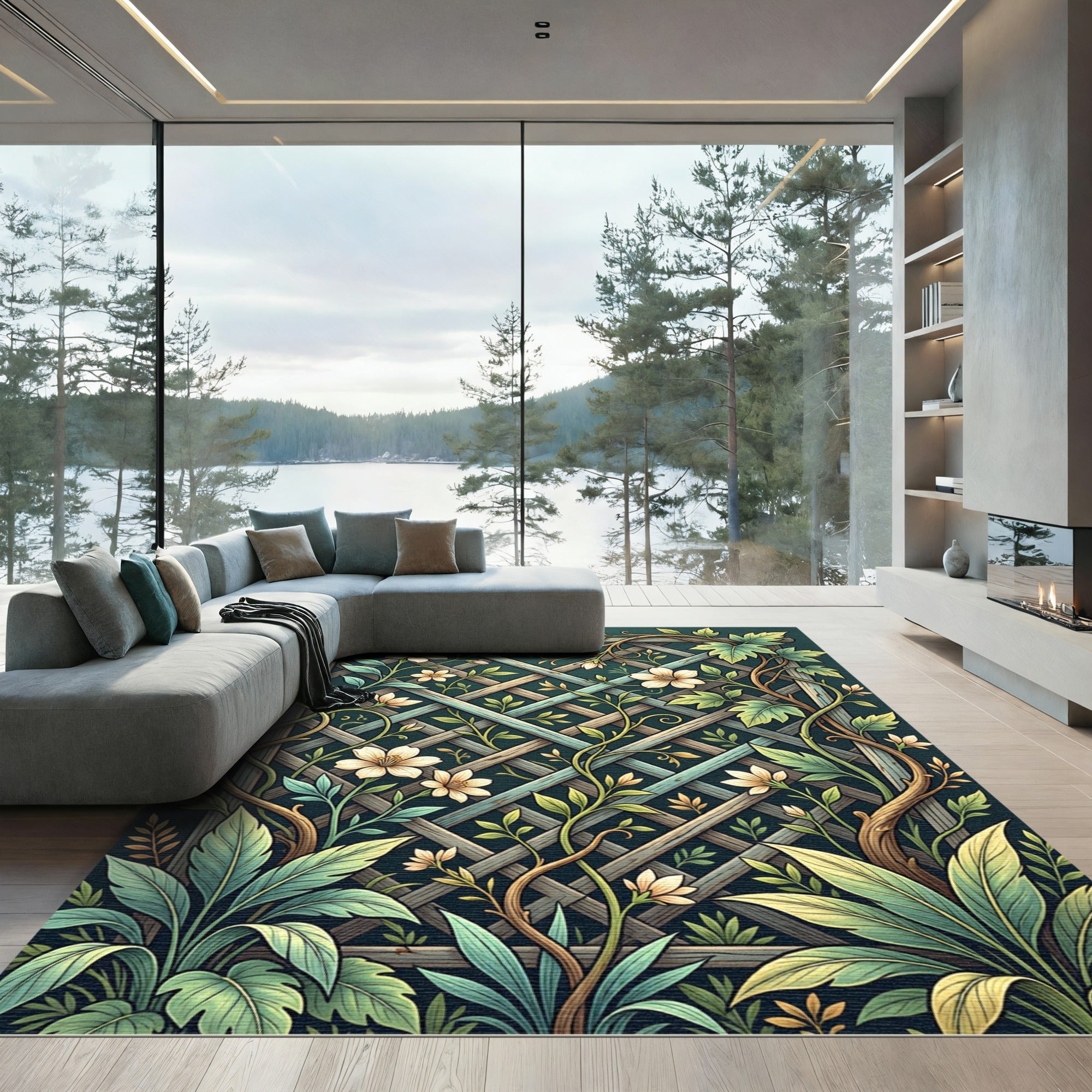 Lush Botanical Trellis Garden Foliage Rug