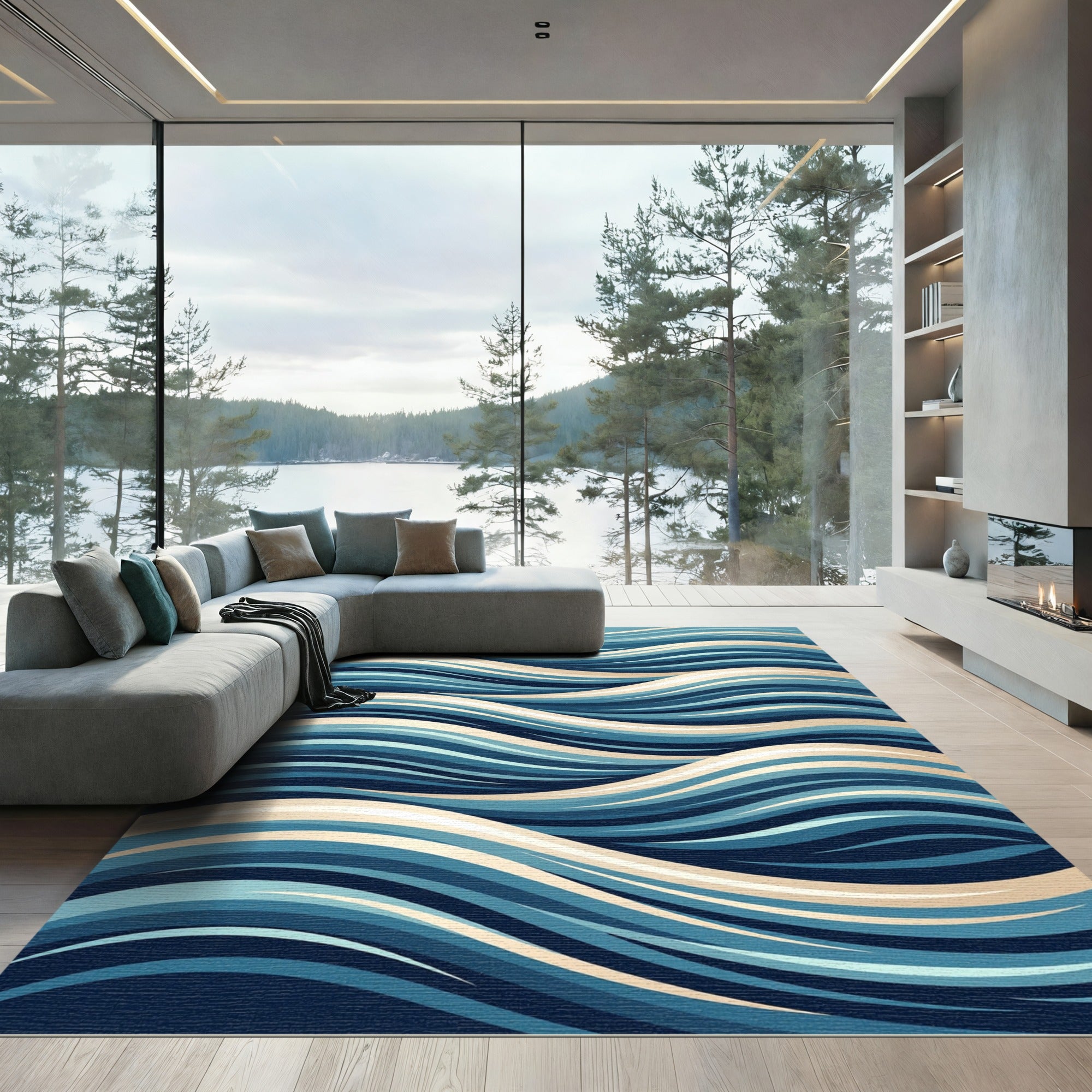 Flowing Blue Ocean Swell Wave Rug