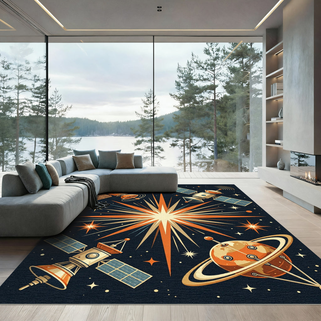 Mid Century Cosmic Satellite Starburst Rug