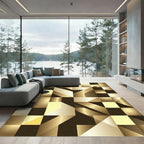 Golden Geometric Abstract Metallic Prism Rug