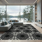 Monochromatic Goat Folk Art Octagon Medallion Rug